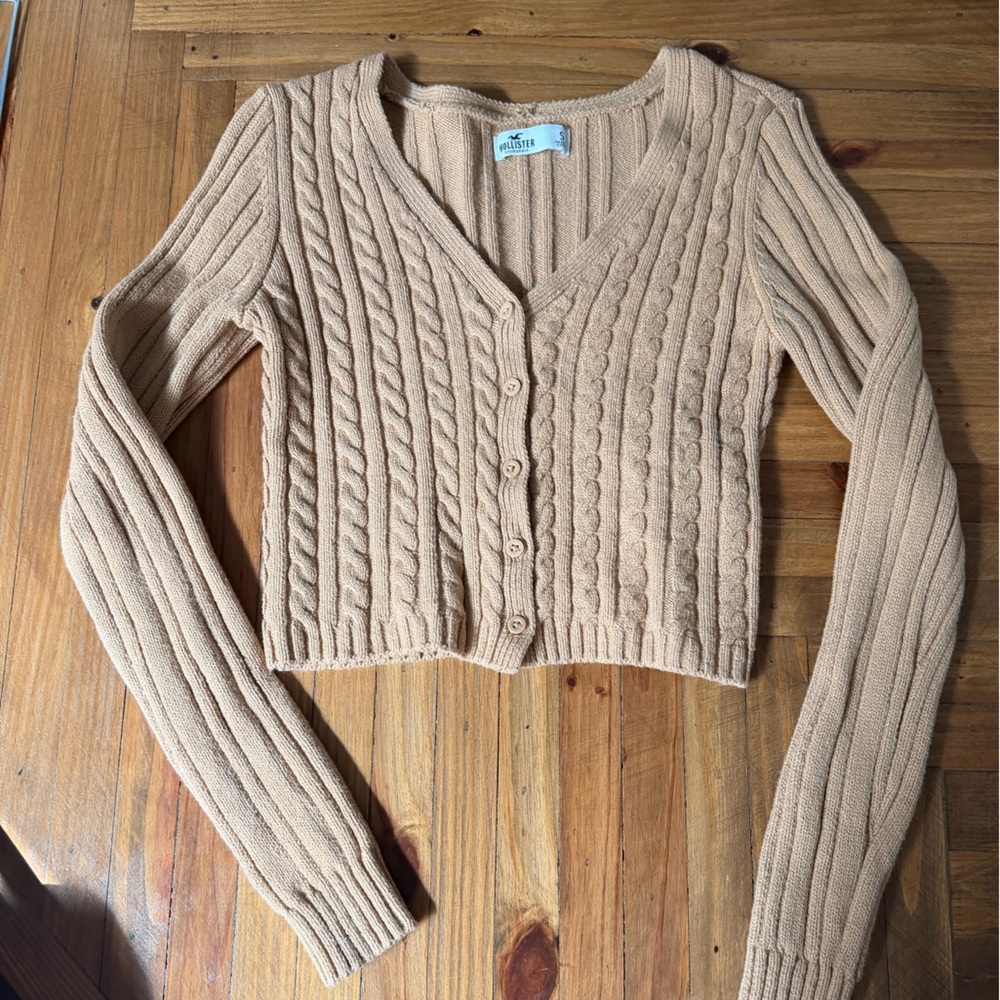 Hollister Beige Cable-Knit Button-Front Cardigan